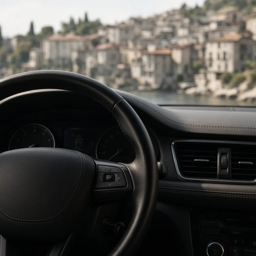 Il cruscotto e il volante in pelle di un'auto usata