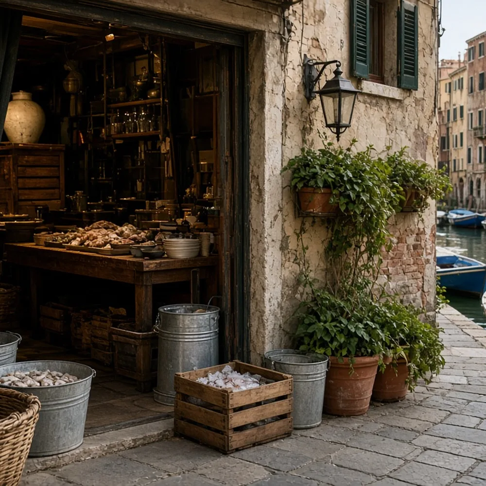 L'ingresso del ristorante sul porto canale, con l'insegna sopra la porta