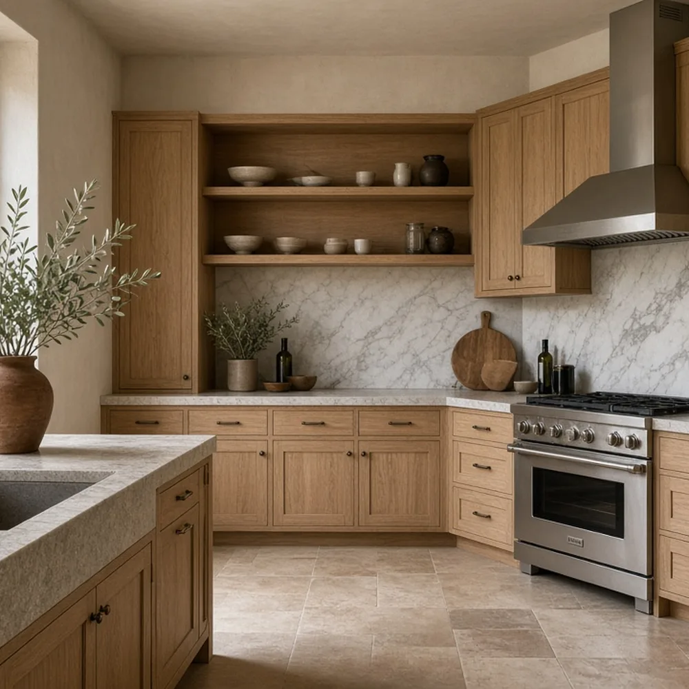 Una cucina su misura in legno chiaro, finita e montata