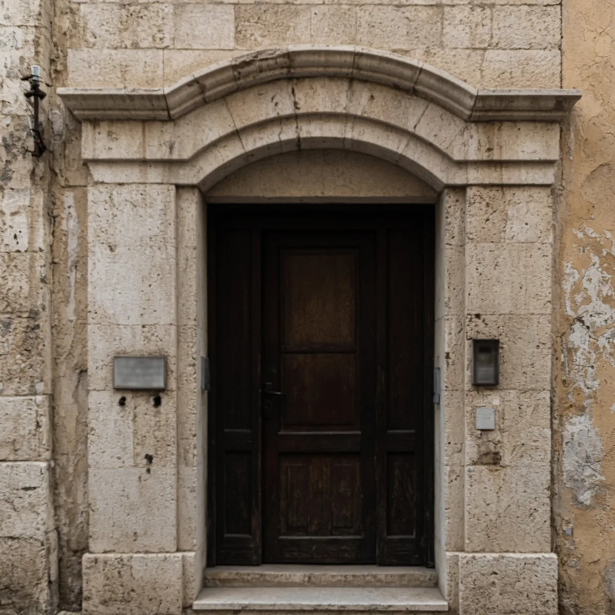 Il portone di un palazzo d'epoca a Bari con le targhe degli studi coperte o illeggibili