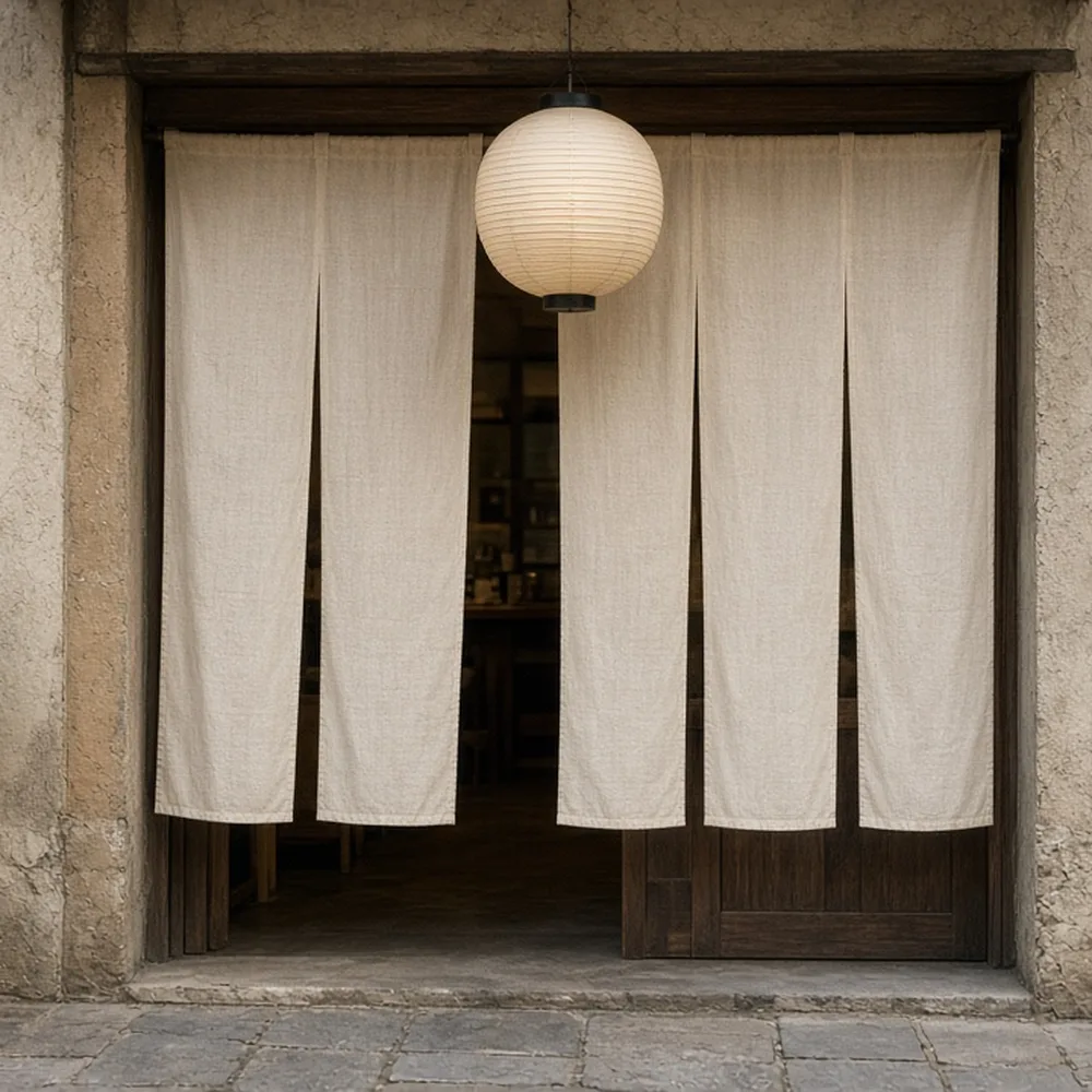 L'ingresso del ristorante giapponese con le tende noren e una lanterna