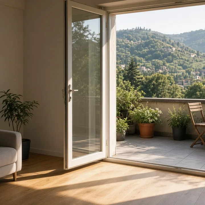 Il soggiorno del trilocale in Valdonega, con il sole del mattino